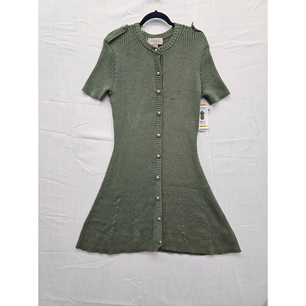 French Connection Olive Green Ribbed Knit Button Front Sweater Dress Medium 146